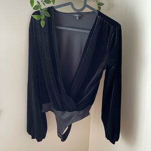 Long Sleeve Velvet Wrap Bodysuit